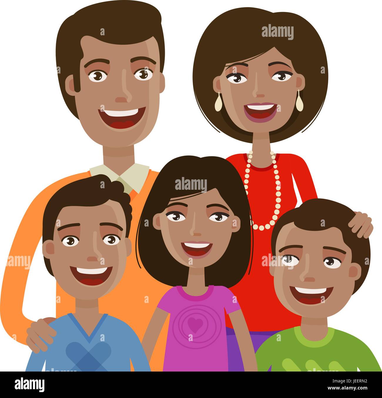 Porträt von fröhlichen Familienglück. Leute, häusliches Leben, Eltern und Kinder. Cartoon-Vektor-illustration Stock Vektor