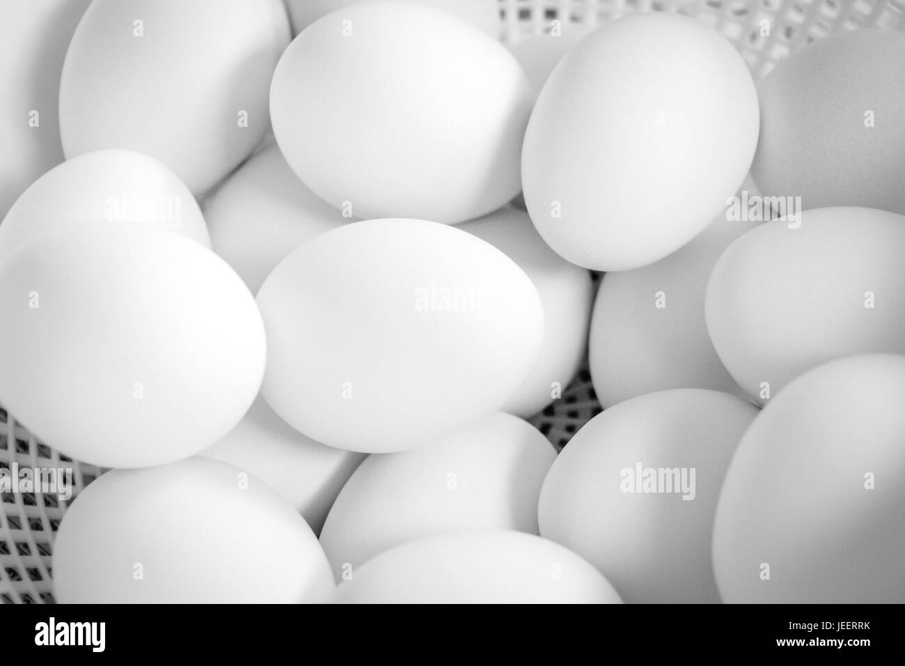 Korb mit weißen Eiern Stockfoto