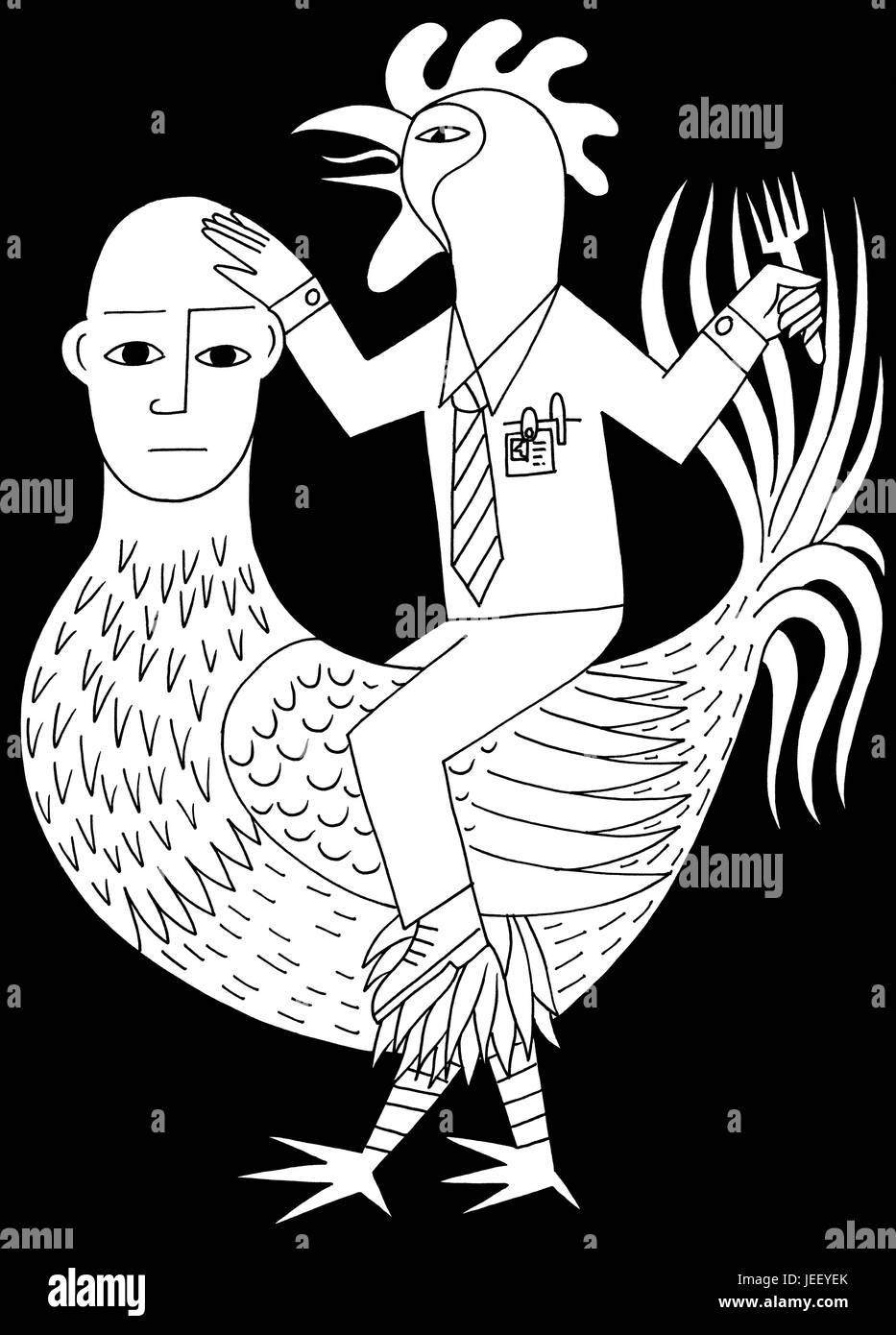 Mein Huhn. Eine schwarze und weiße redaktionelle Illustration. Stockfoto