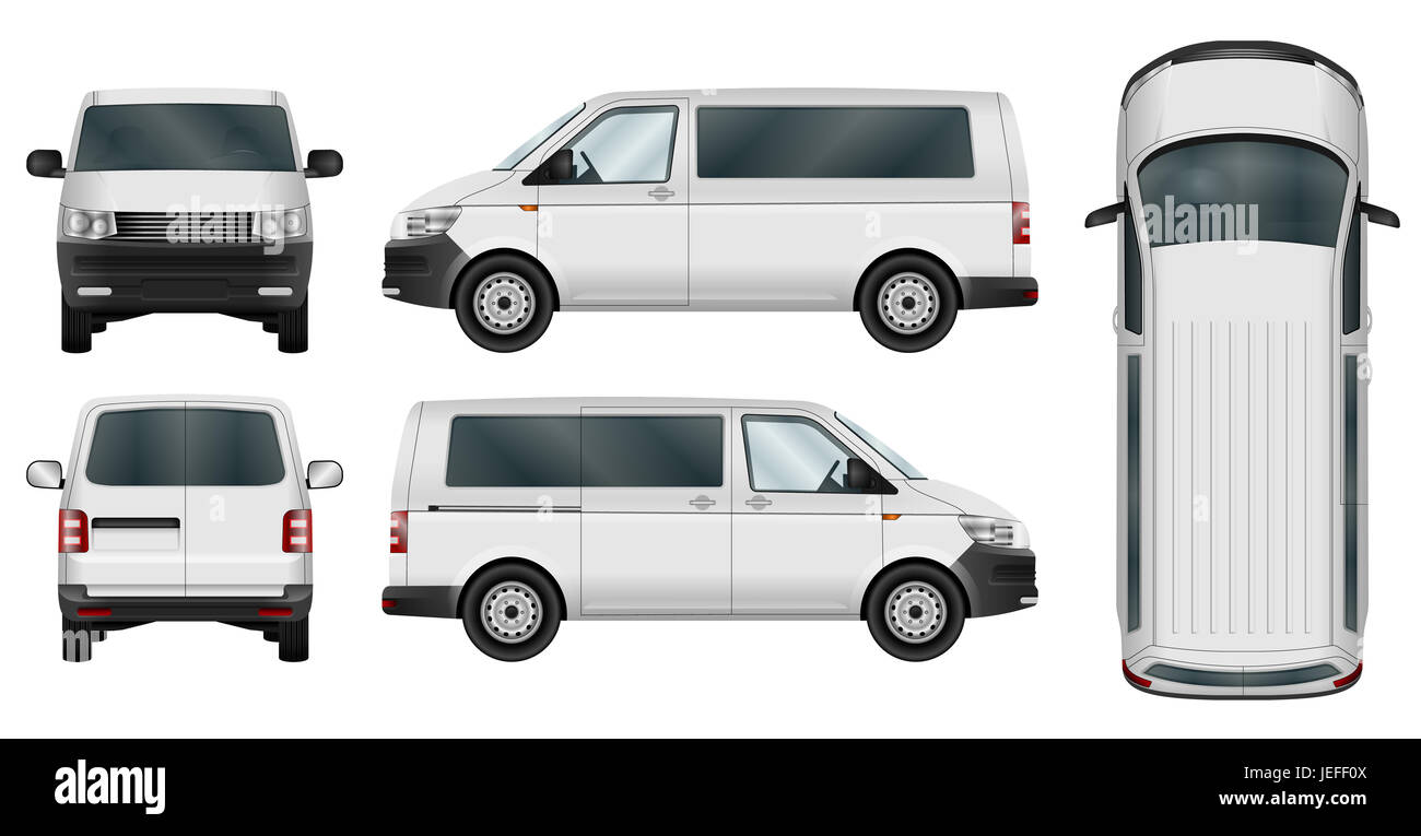 Minivan-Vektor-Vorlage auf weißem Hintergrund. Isolierte Stadt Kleinbus. Stockfoto