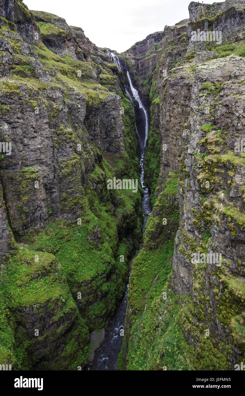 Panoramablick von der Glymur Wasserfall - zweite höchsten Wasserfall Islands Stockfoto