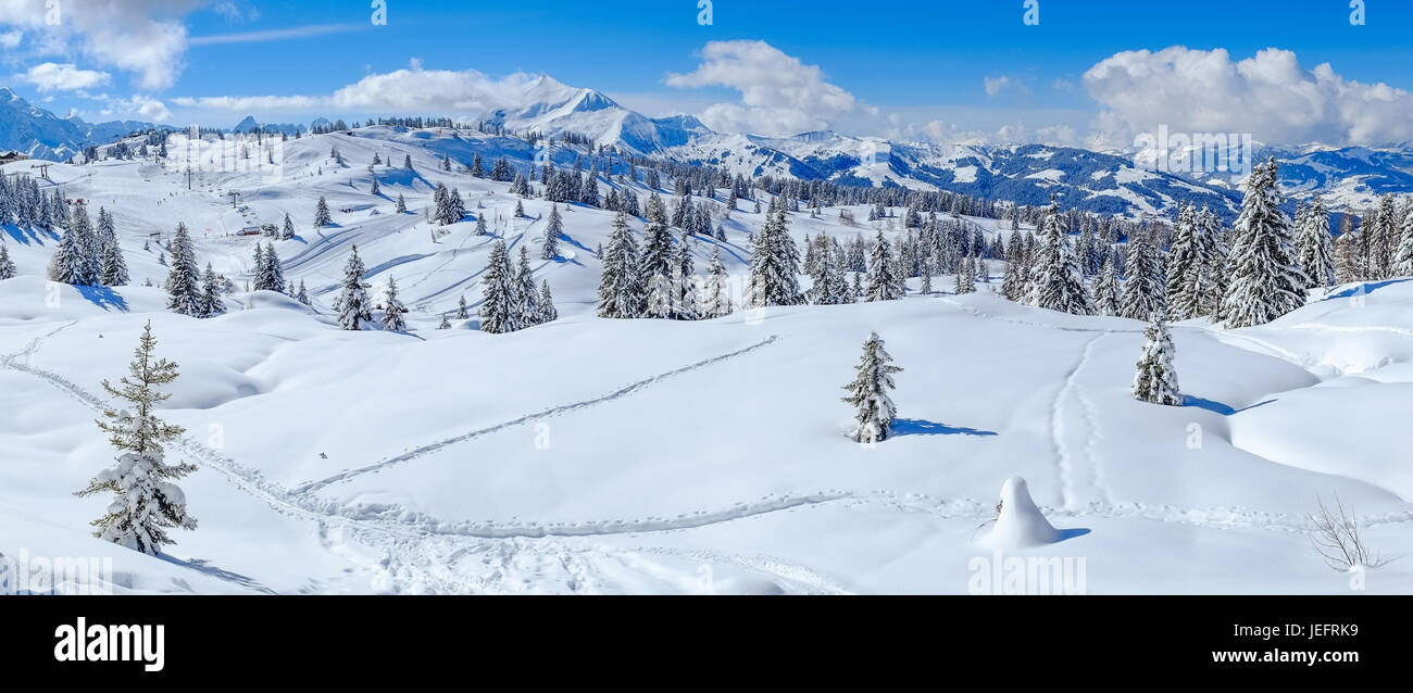 Winterlandschaft in Prarion in der Nähe von Chamonix, Les Houches, Frankreich Stockfoto