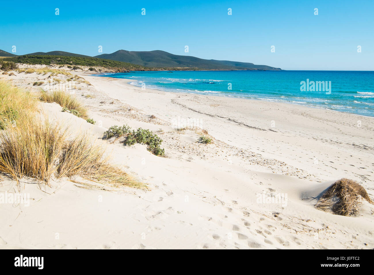 Strand von Porto Pino in Sant'Anna Arresi, Südküste von Sardinien, Italien Stockfoto