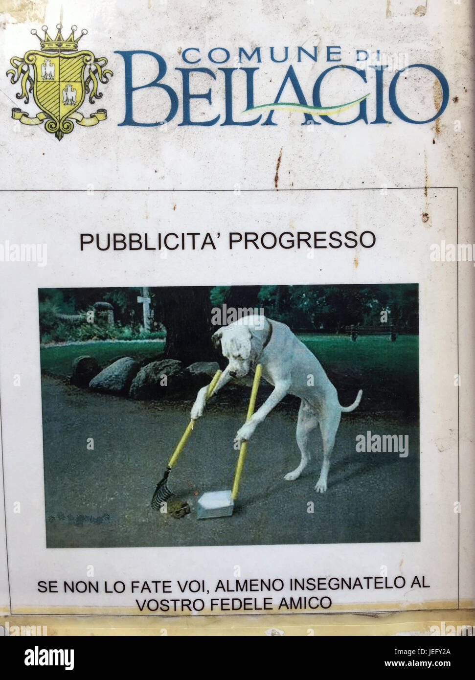 BELLAGIO, Comer See, Italien. Reinigen Sie Plakat Beratung Hund Besitzer, die Straßen zu halten. Foto: Tony Gale Stockfoto