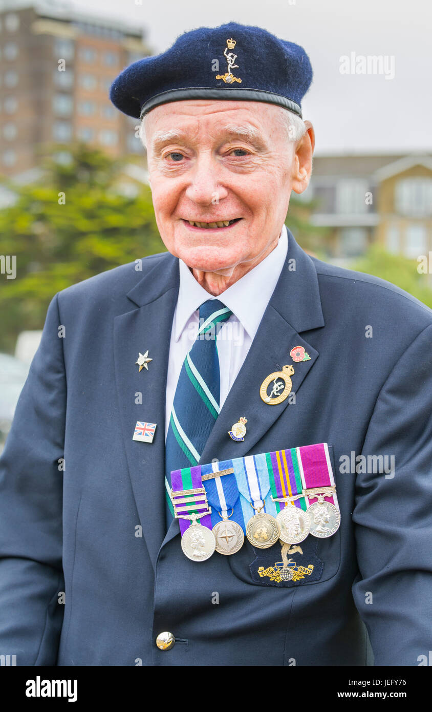 Veteran militärischen Büro in 2017 Armed Forces Day in Littlehampton, West Sussex, England, UK. Stockfoto