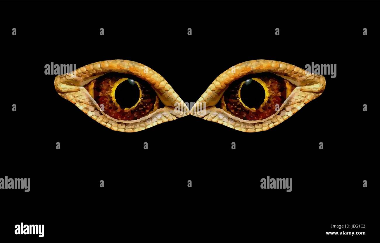 Schrecklich schrecklich Augen fantastische Tier oder Vogel auf schwarzem Hintergrund. Augen-Dinosaurier oder Schlangen. Stock Vektor
