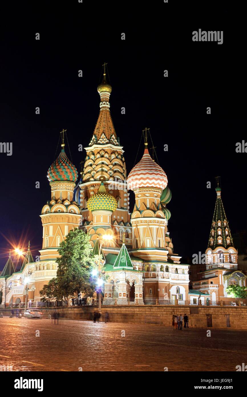 Basilius Kathedrale in der Nacht in Moskau, Russland Stockfoto