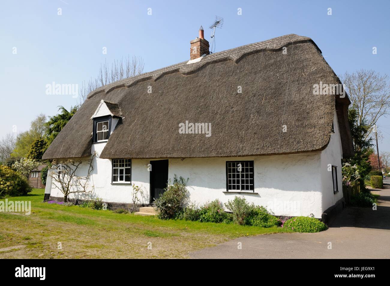 Stroh, Cottage, High Street, wenig Shelford, Cambridgeshire Stockfoto