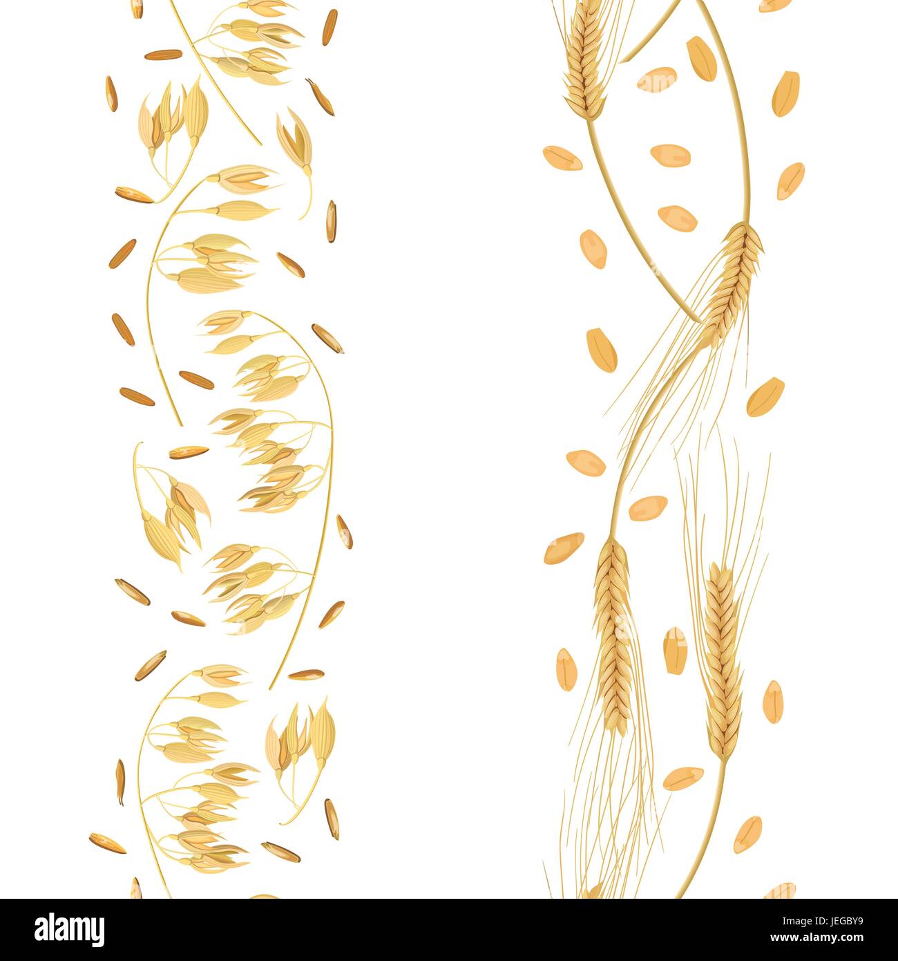 Streifen von Weizen und Hafer Ohren mit Körner Musterdesign. Goldenen Spitzen. Garbe Stock Vektor
