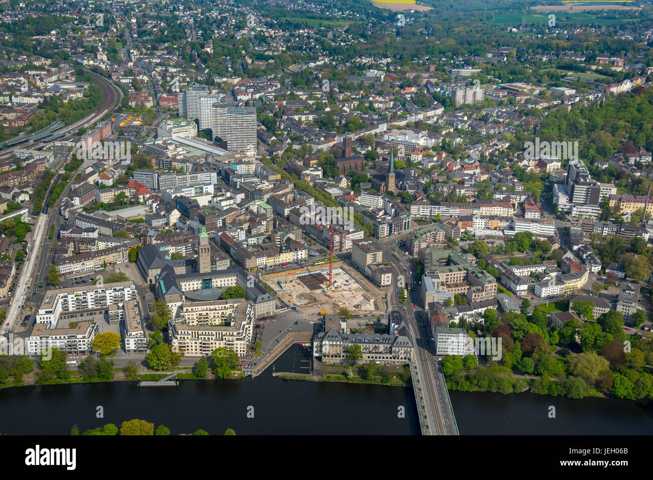 Ruhrbania, Ruhr Ufer, Rathaus Mülheim, Mülheim an der Ruhr, Ruhr district, North Rhine-Westphalia, Deutschland Stockfoto