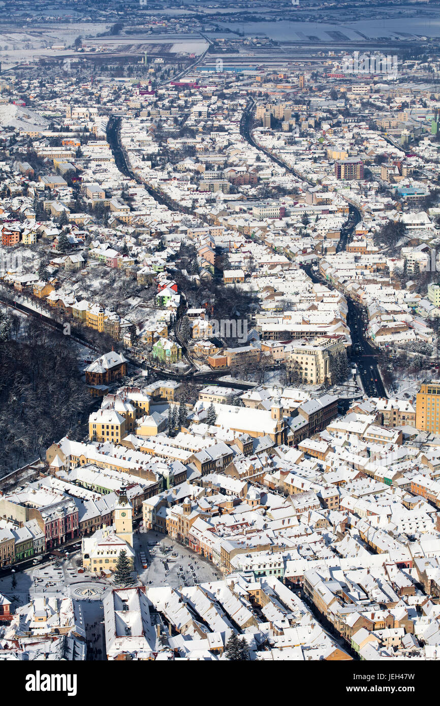 Brasov, alte Stadt Panorama Luftaufnahme, Rumänien Stockfoto