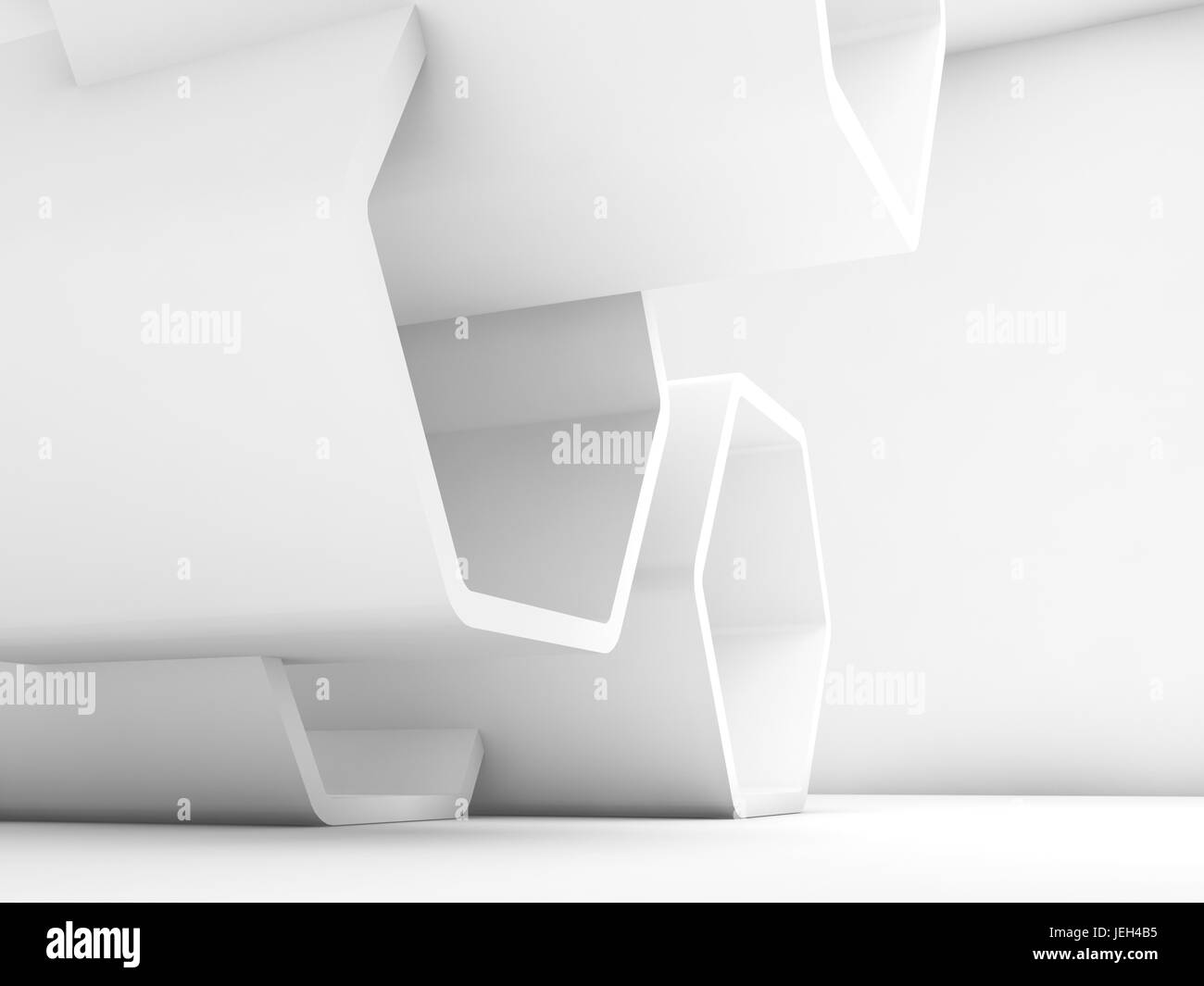 Abstrakt weiß Wabe Einbau in leeren Innenraum. Computer Grafik Hintergrund nützlich wie ein Hintergrundbild. 3D Render-illustration Stockfoto