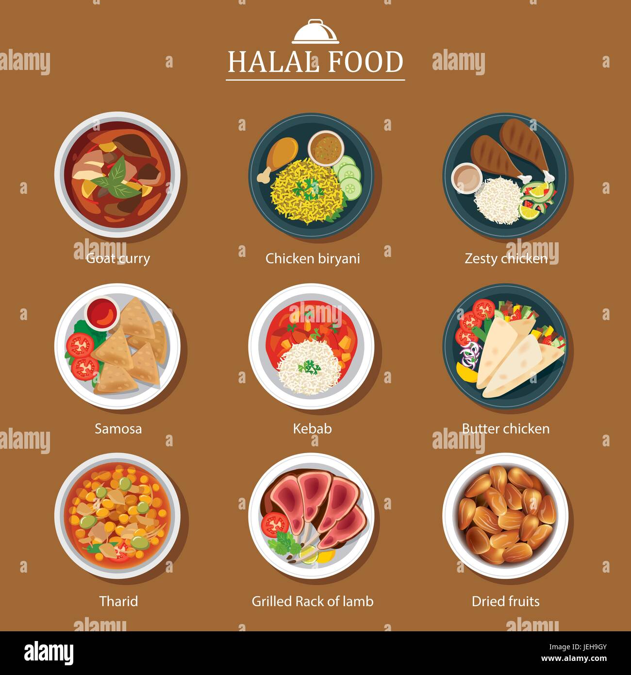 Satz von halal-Lebensmitteln flaches design Stock Vektor