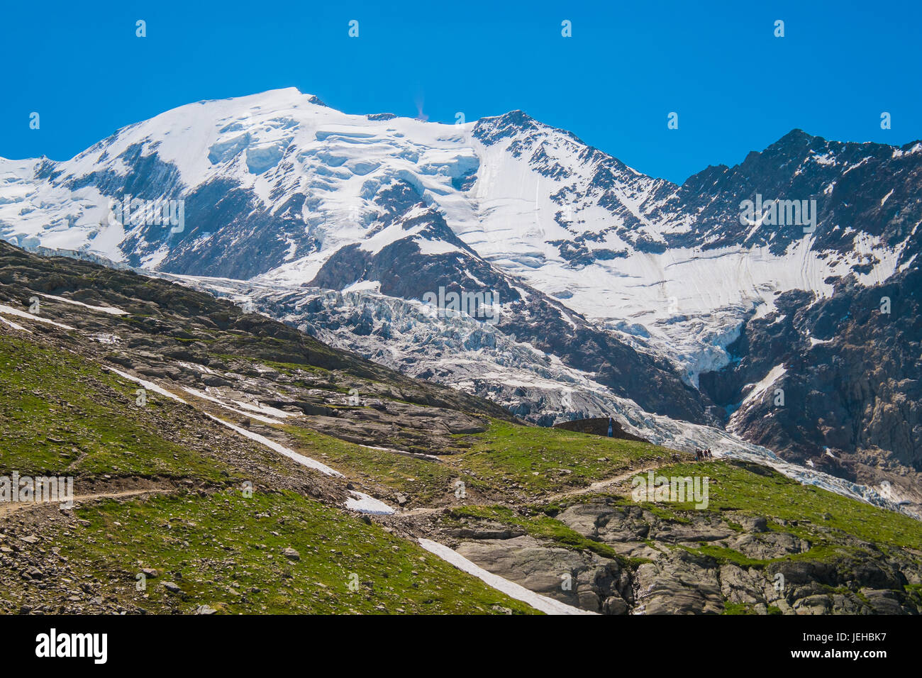 Blick auf den Mont Blanc von Nid d Aigle, Chamonix, Frankreich Stockfoto