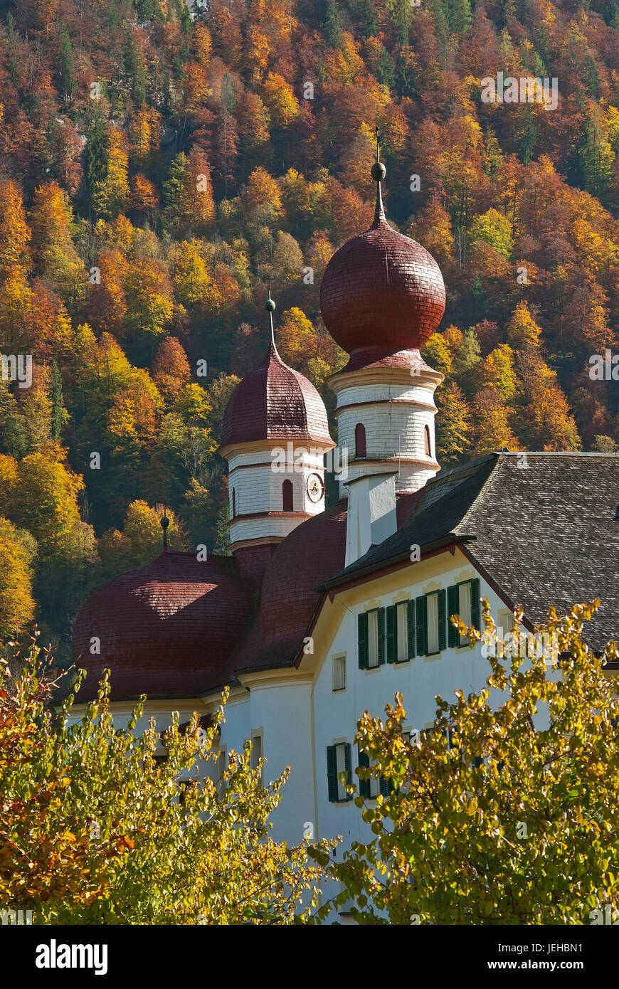 Kirche des Hl. Bartholomäus auf See Königssee, Upper Bavaria, Bavaria, Germany Stockfoto