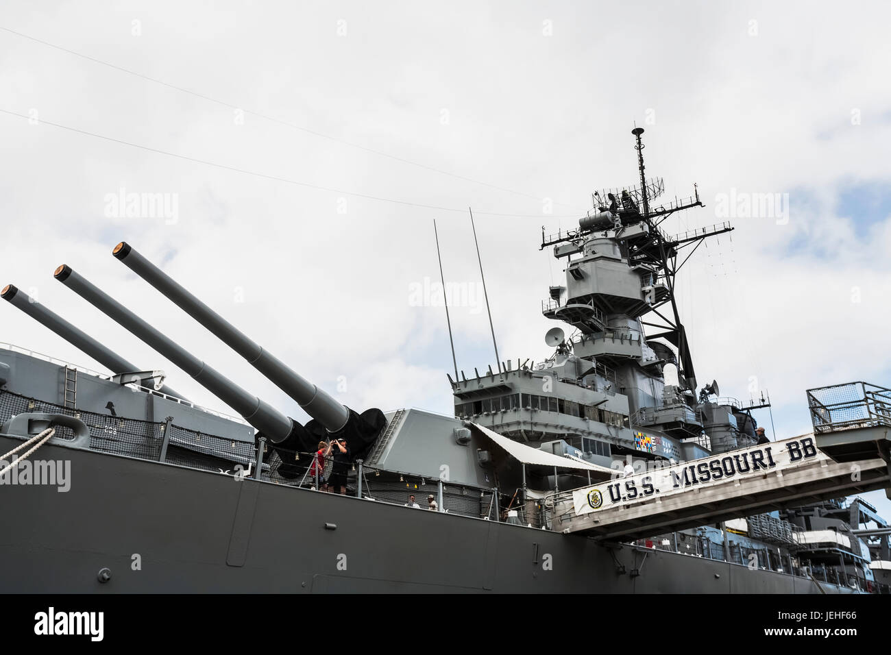 USS Missouri (BB-63), Pearl Harbor; Oahu, Hawaii, Vereinigte Staaten von Amerika Stockfoto