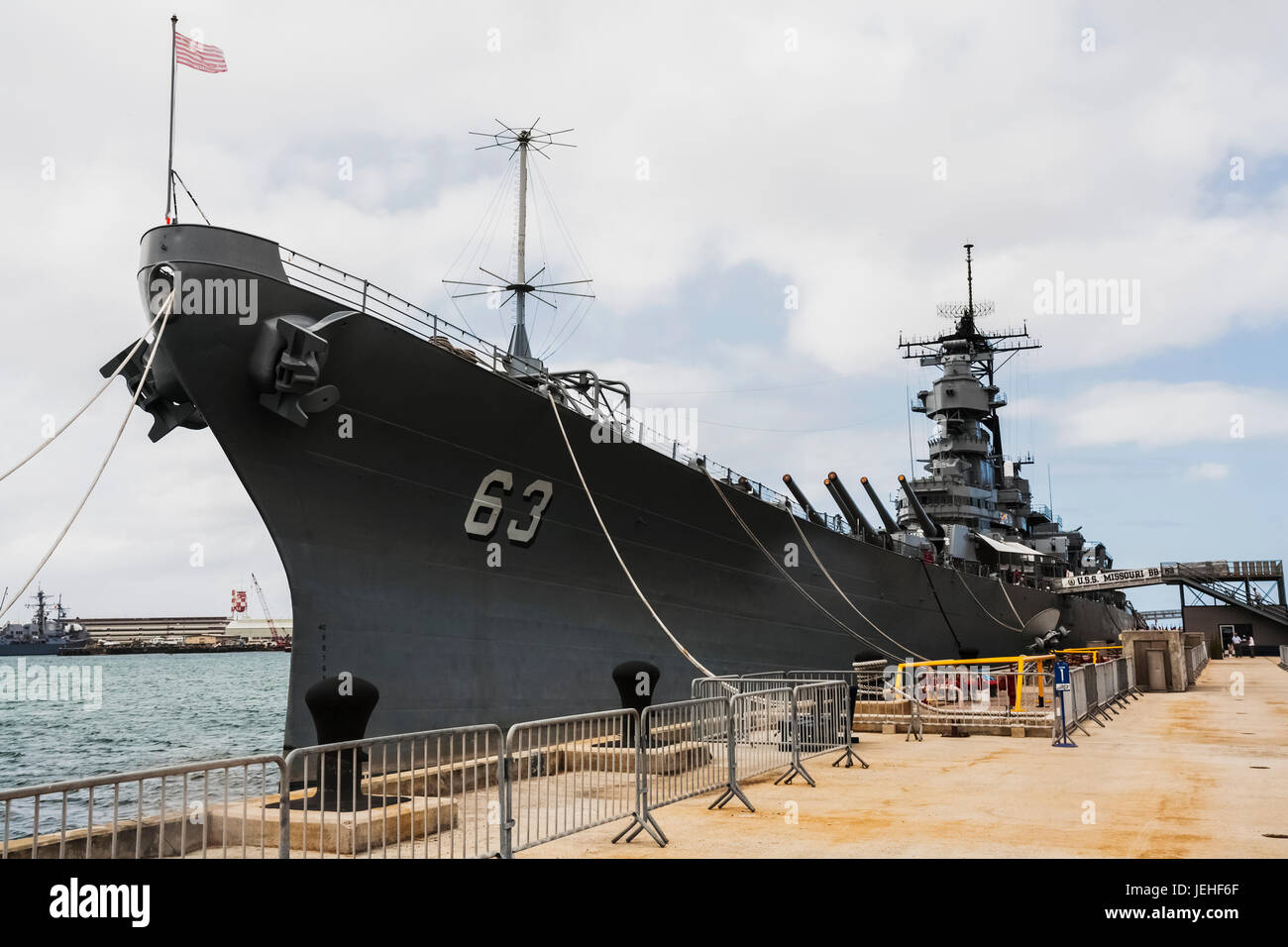 USS Missouri (BB-63), Pearl Harbor; Oahu, Hawaii, Vereinigte Staaten von Amerika Stockfoto