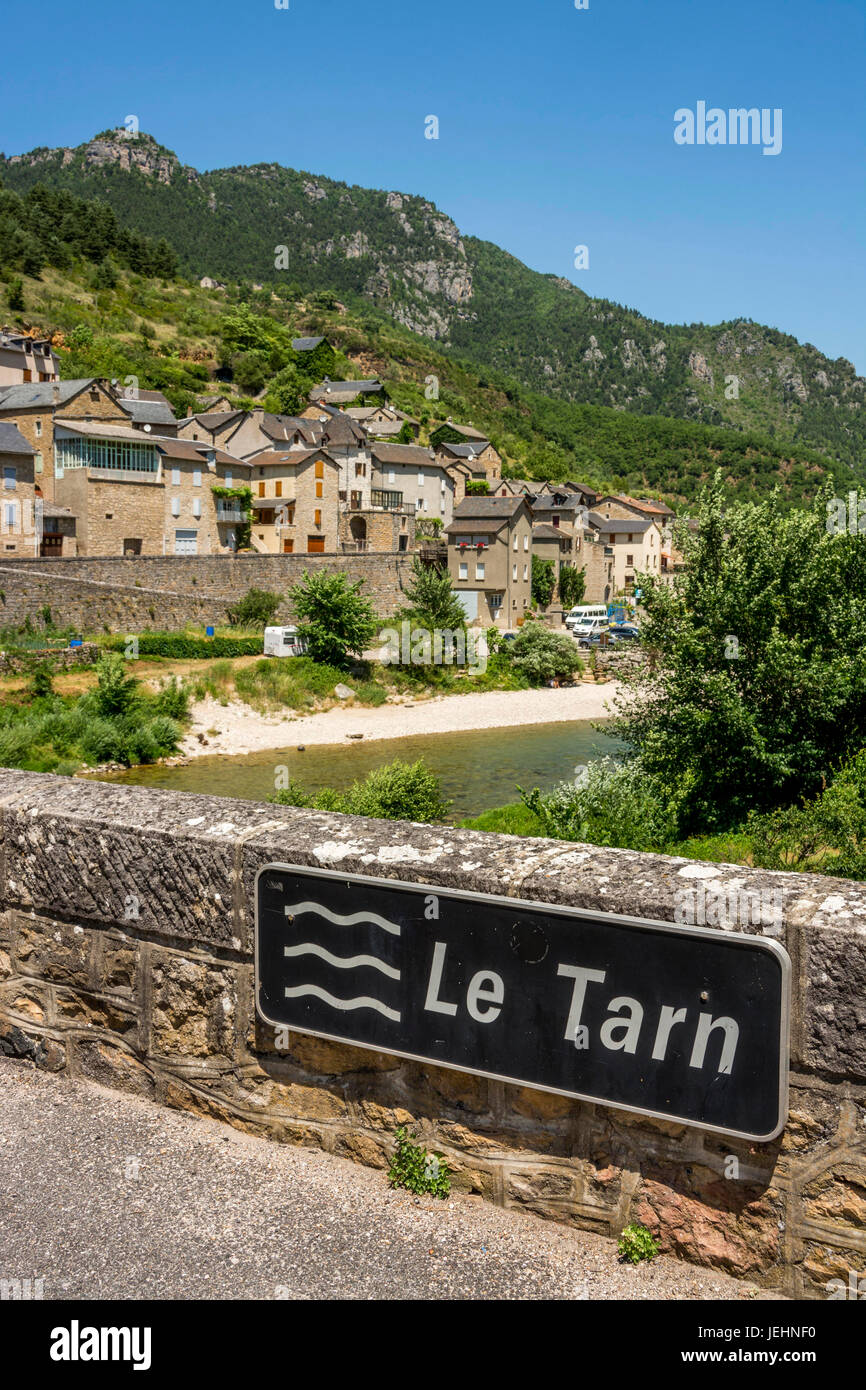 Les Vignes Dorf, Gorges du Tarn UNESCO World Heritage Site. Grands Causses regionalen Naturparks. Lozere Stockfoto