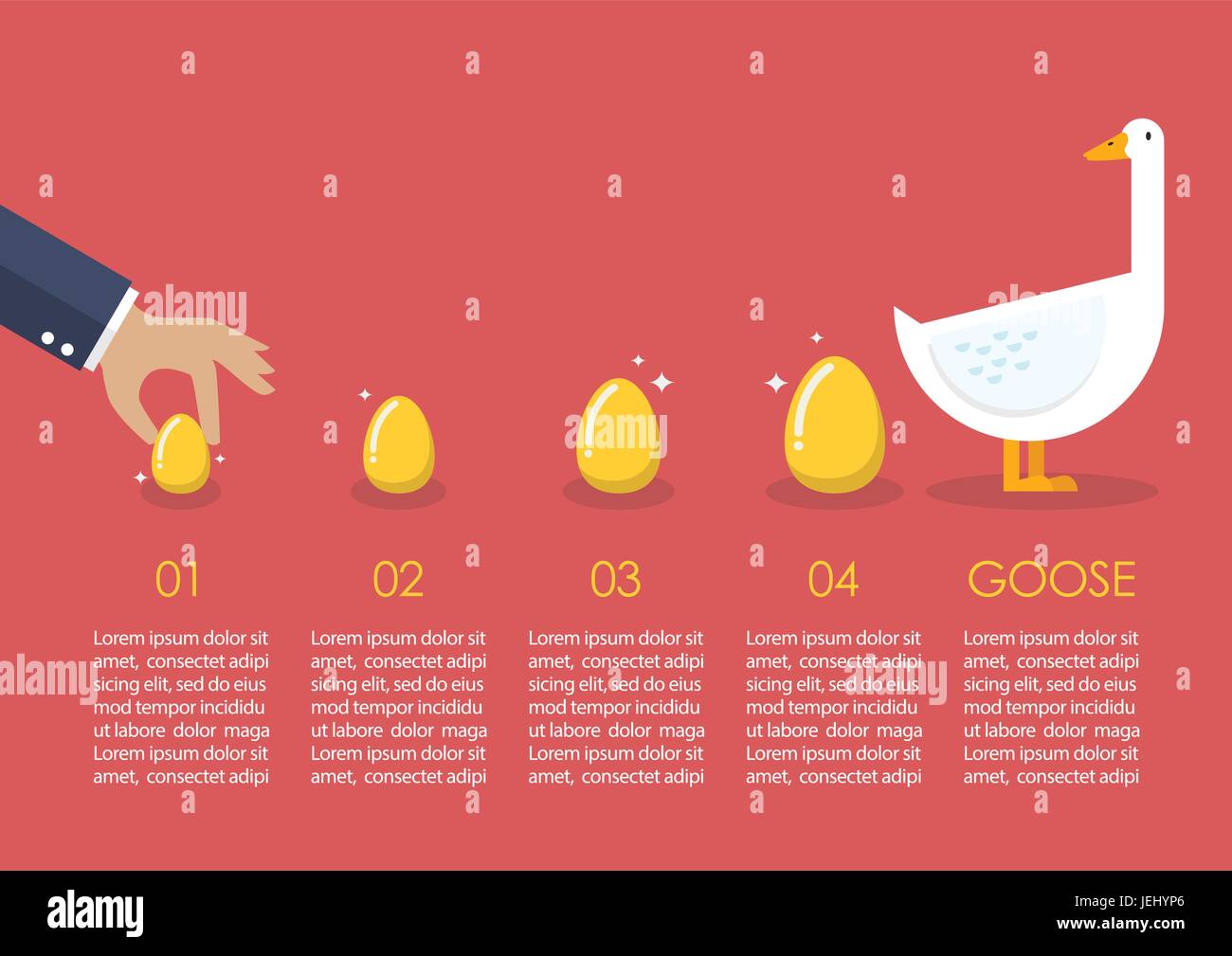 Geschäftsmann mit Gans und goldenes Ei Infografik. Business-Konzept Stock Vektor