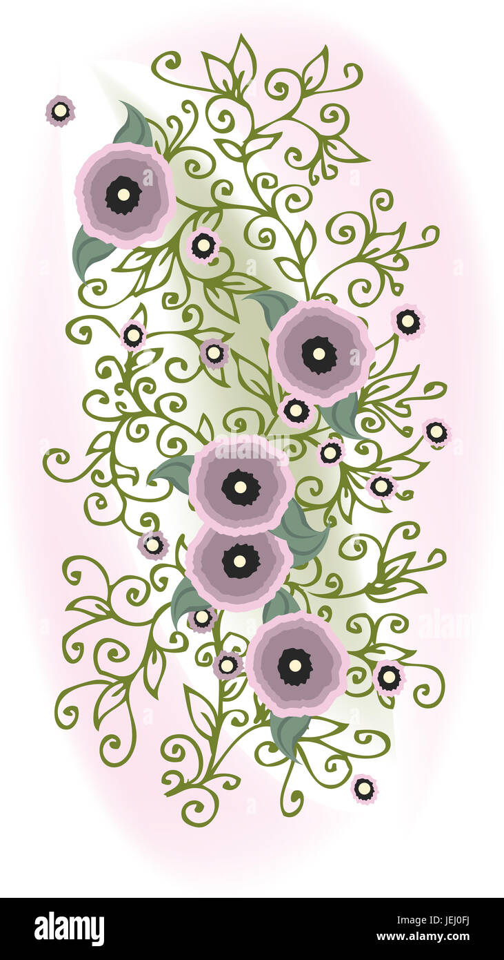 Raffinierte florale Vignette. Eau-Forte In Farbe. Stockfoto