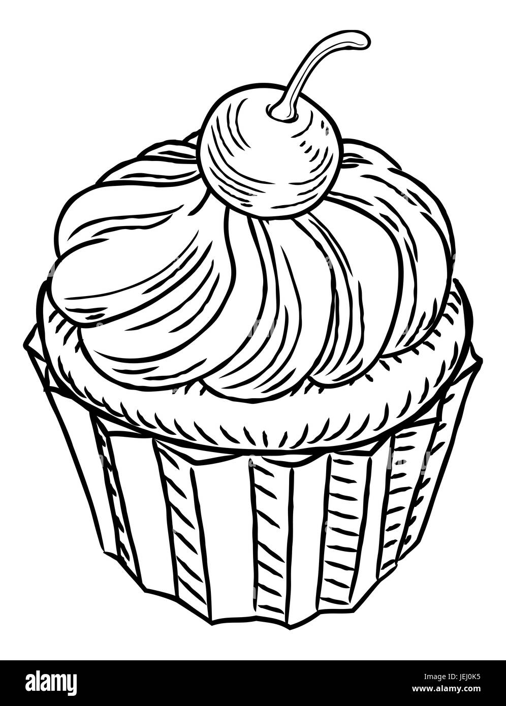 Ein Muffin Kuchen Kuchen Hand Unentschieden in einem Retro-Vintage Holzschnitt graviert oder geätzt Stil. Stockfoto