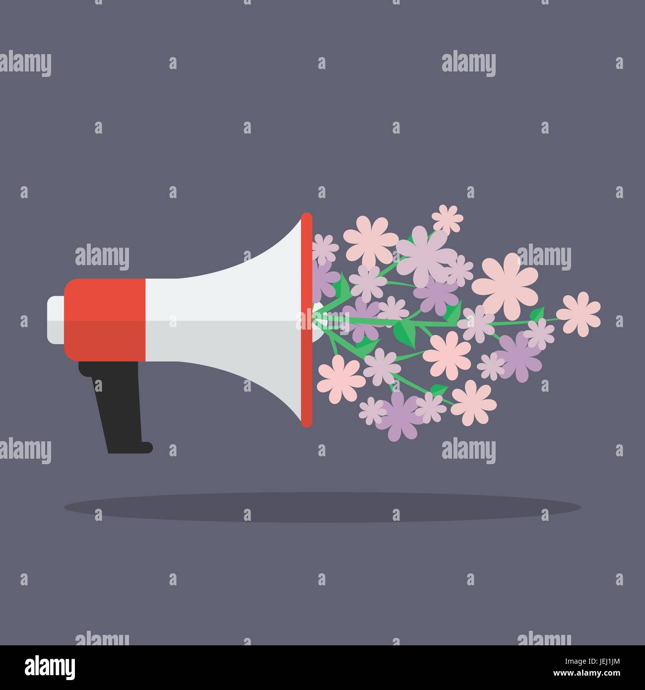 Megaphon mit flachen Symbol Blume. Vektor-illustration Stock Vektor