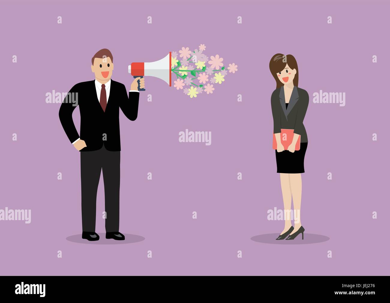 Geschäftsmann Flirt mit einer Frau bei der Arbeit. Vektor-illustration Stock Vektor