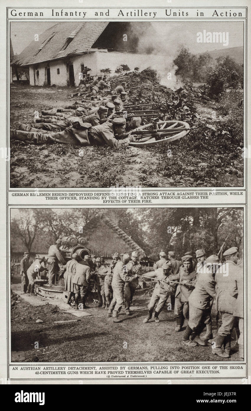 Deutsche Infanterie und Artillerie-Einheiten in Aktion - Tiefdruck von The New York Times Stockfoto