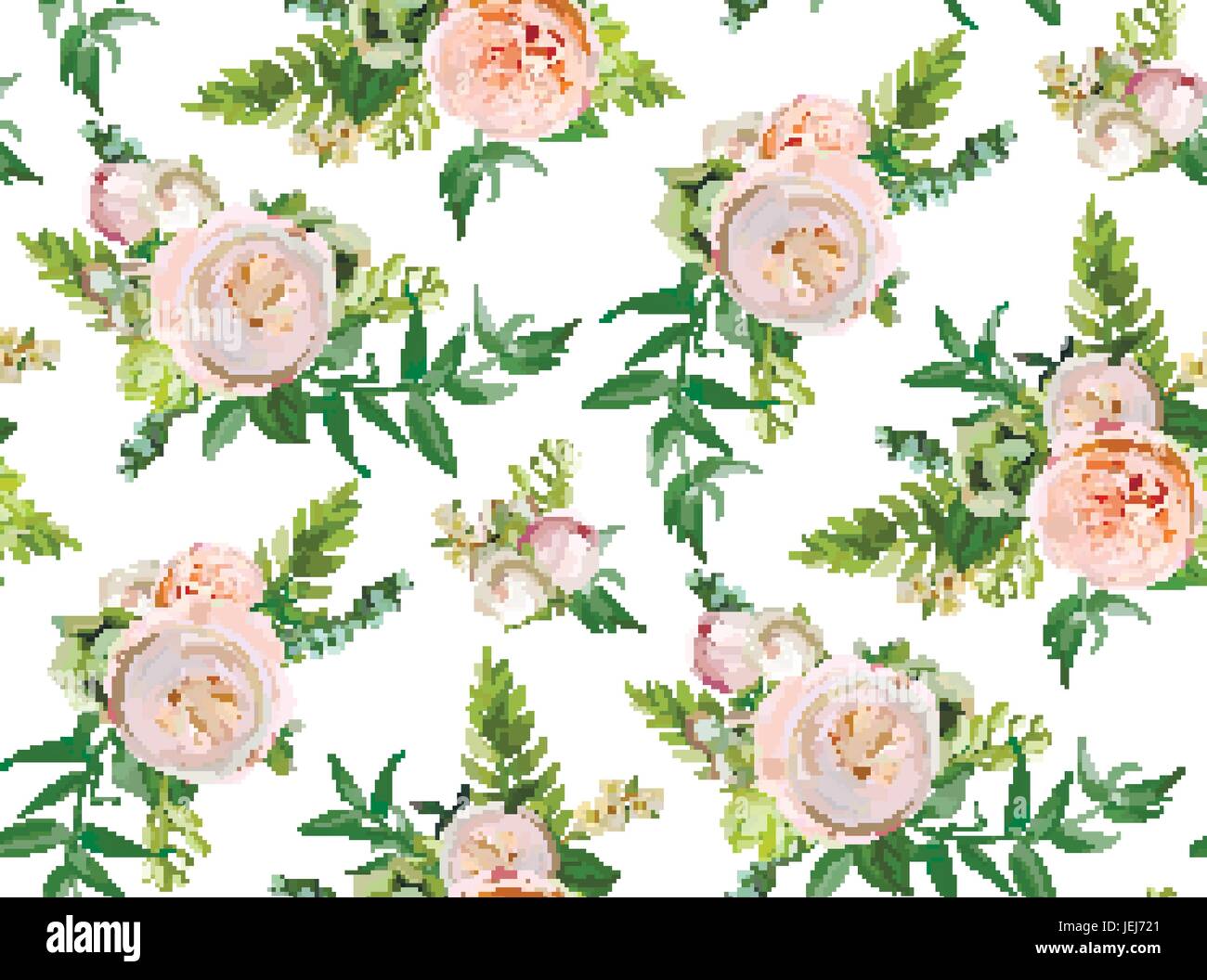 Nahtlose Vektormuster: Blumensträuße von rosa weiße Garten rose grüne saftige Kaktus Blumen Saisonpflanzen elegantes Design für Blumen Aquarell hinsichtlich Stock Vektor