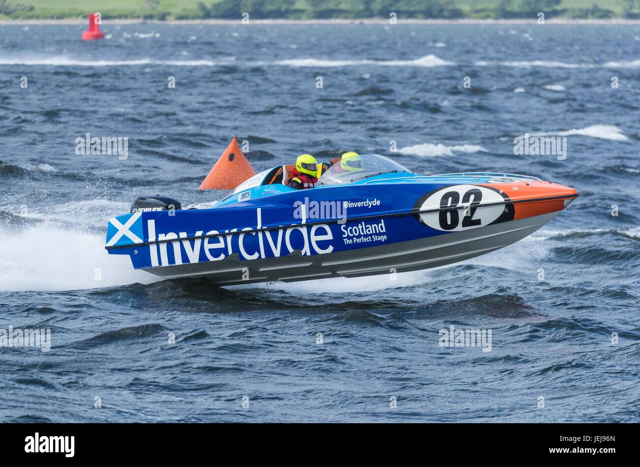 Der P1 schottische Grand Prix des Meeres ist die zweite der vier Veranstaltungen in ganz Großbritannien für die P1 Powerboat Championship stattfindenden Greenock.  Im Bild: Geist der Inverclyde Team Stockfoto