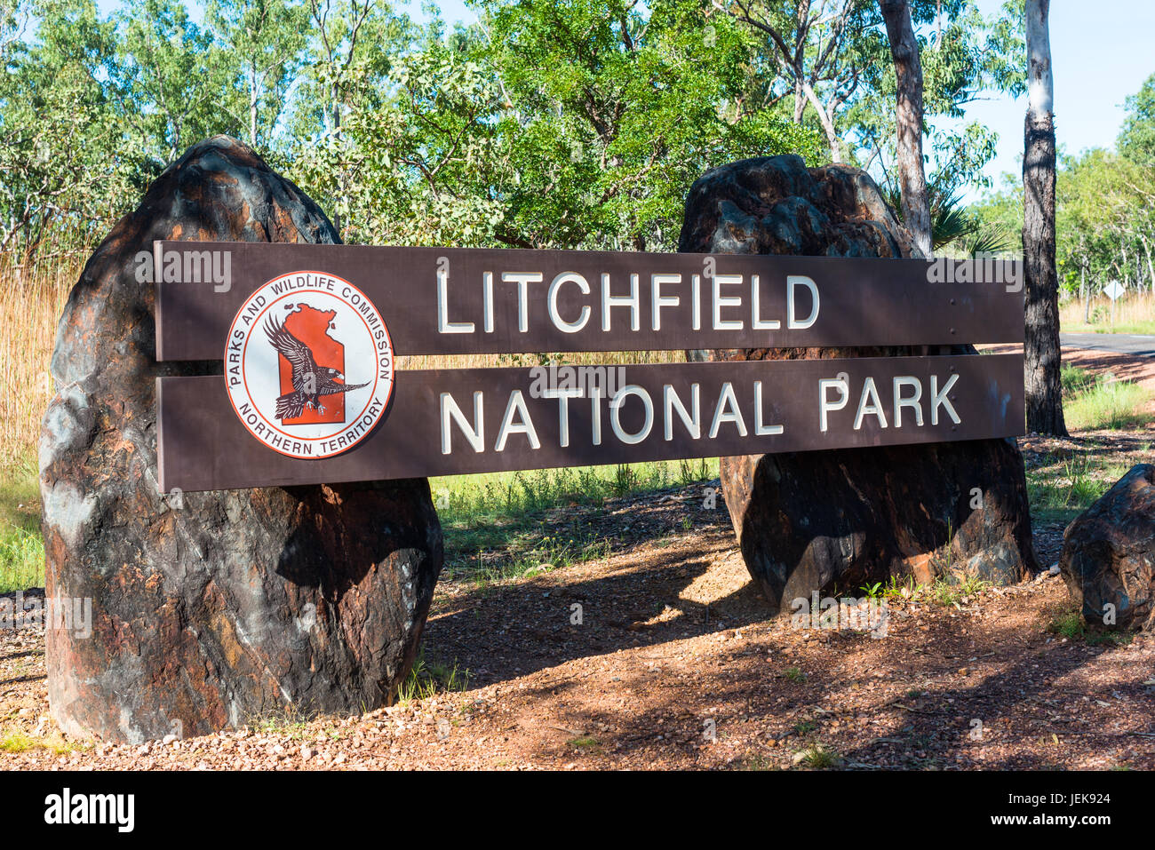 Litchfield National Park, Eingang und Zeichen. Northern Territory, Australien. Stockfoto