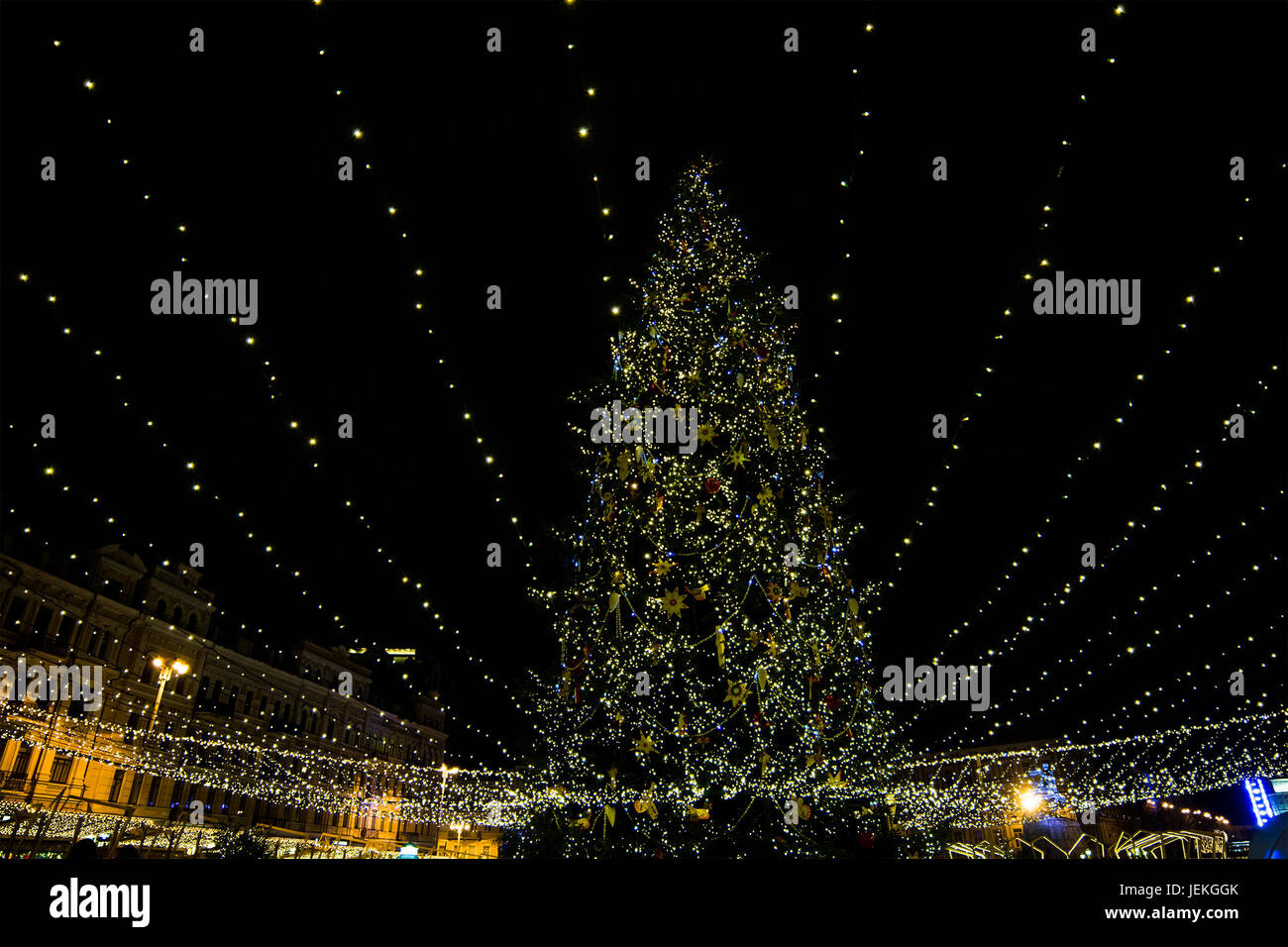 Weihnachtsbaum und Weihnachten Lichter, Kiew, Ukraine Stockfoto