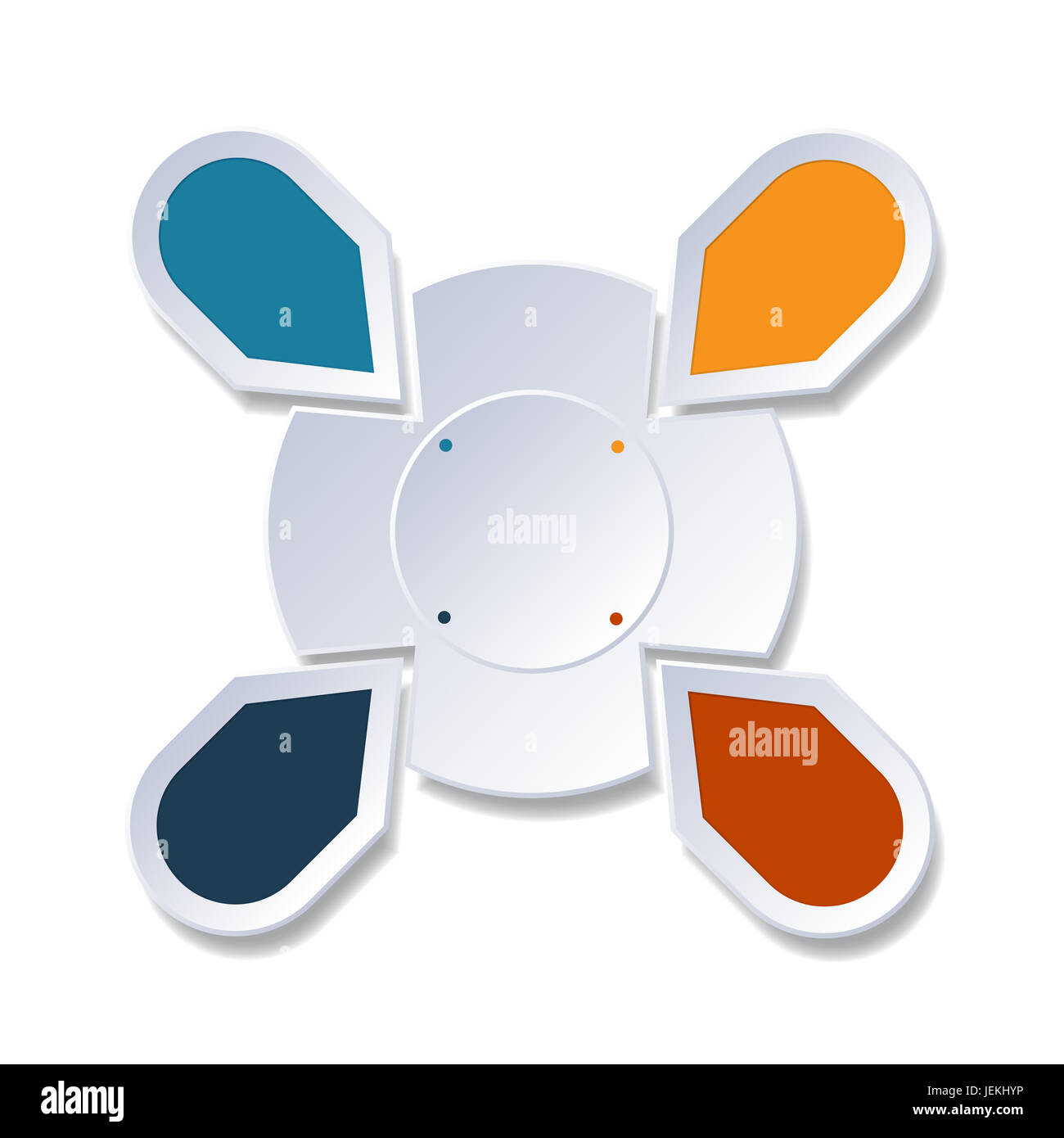 Infografik 4 Punkte im Kreis Zahnrad auf weißem Hintergrund angeordnet Stockfoto