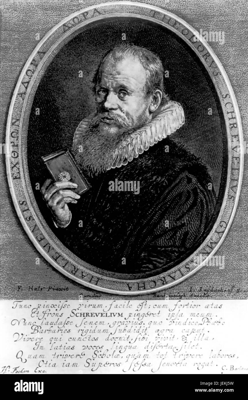 THEODORUS SCHREVELIUS (1572-1649), niederländischer Schriftsteller und Dichter. Gravur basierend auf Porträt von Frans Hals im Jahr 1617 Stockfoto