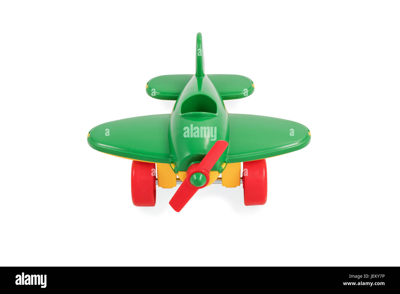 Kinderspielzeug - ein kleines grünes Flugzeug mit einem Propeller ohne  Pilot, isoliert auf weißem Hintergrund Stockfotografie - Alamy