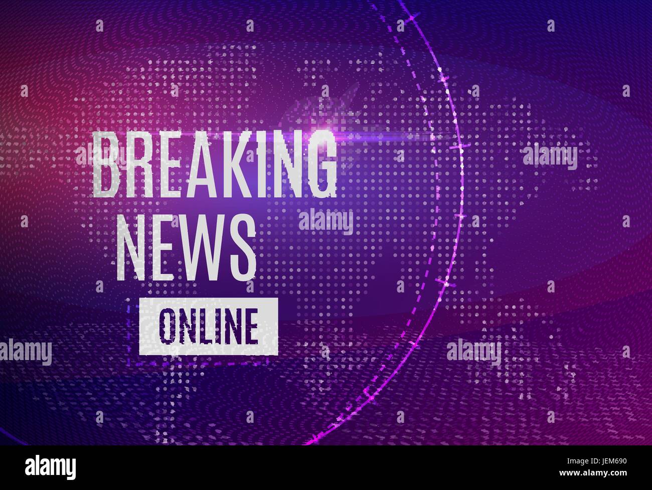Breaking News online-Ankündigung Meldezeile mit Nachricht über Neuigkeiten auf einem futuristischen hellen Hintergrund mit abstrakten Linien, Punkt und glühende d Stock Vektor