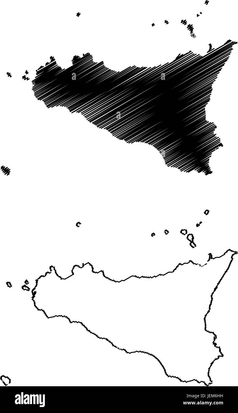 Sizilien-Insel-Karte-Vektor-Illustration, Freihand Skizze Sizilien