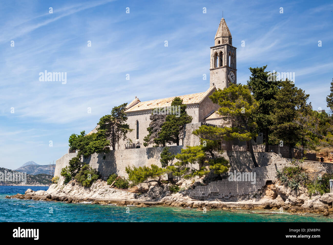 St. Marien Kirche und Franziskanerkloster auf der Insel Lopud, Süd-Dalmatien, Kroatien Stockfoto