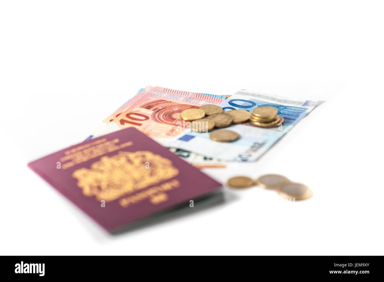 Britischen Reisepass mit Euro-Währung Stockfoto