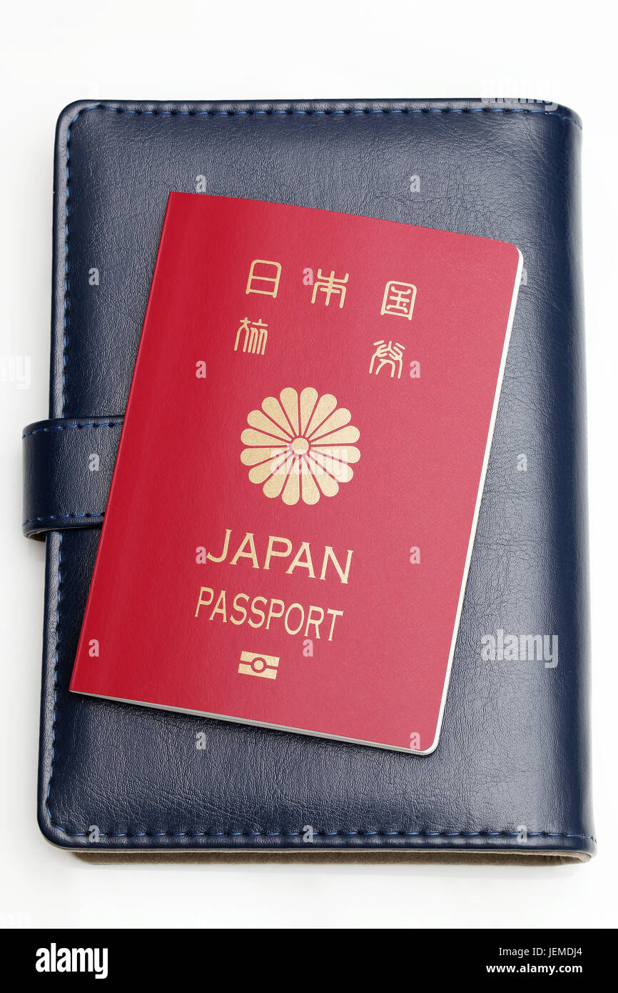 japanischen Pass und Leder Notebook isoliert auf weißem Hintergrund Stockfoto