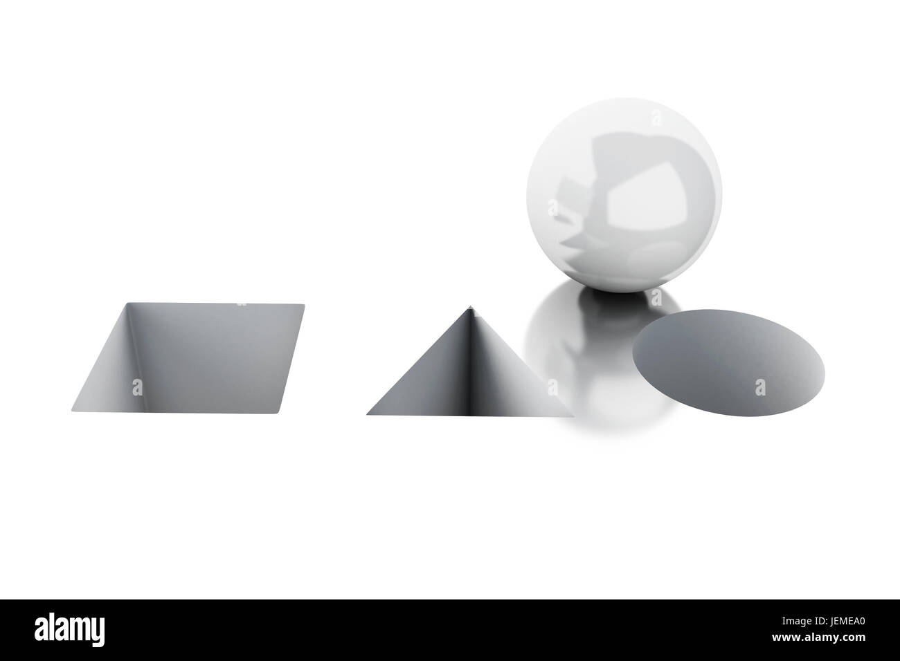 3D Illustration. Kugel in das rechte Loch. Isolierten weißen Hintergrund Stockfoto