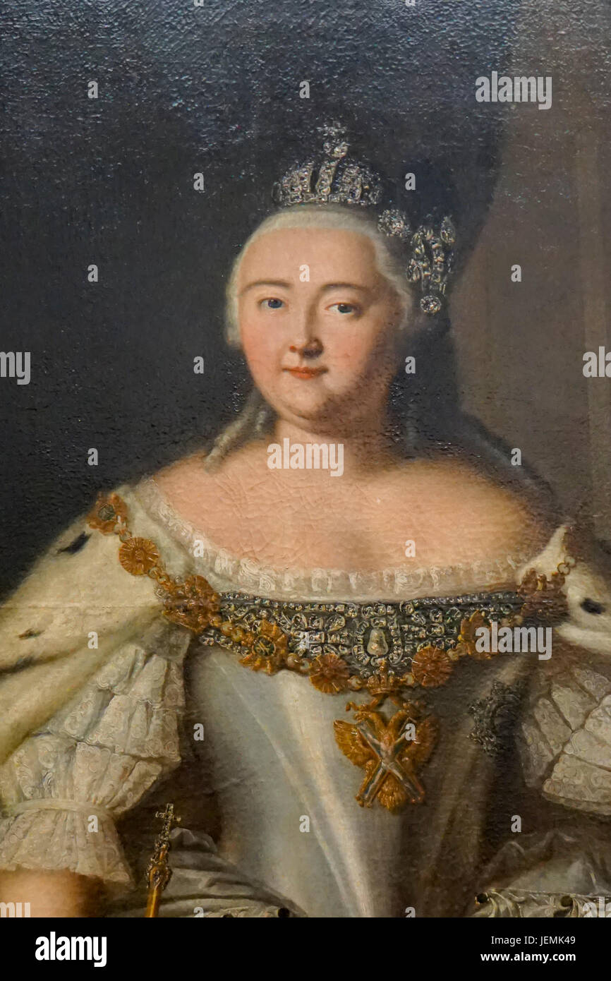 Catherine II Zarin von Russland Malerei auf Anzeigen bei der staatlichen Tretjakow Galerie (GTG) eine Kunst-Galerie in Moskau, Russland, vor allem Verwahrer R Stockfoto