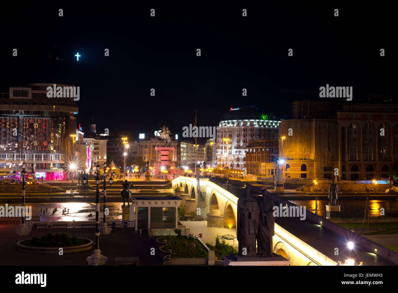 Nightscape in Skopje Stockfoto