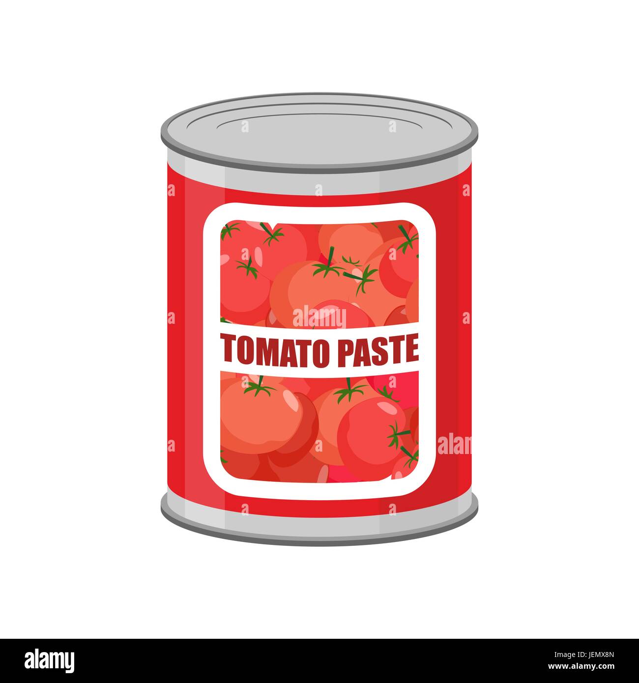 Tomaten-Paste-Blechdose. Konserven mit Tomaten Stock Vektor