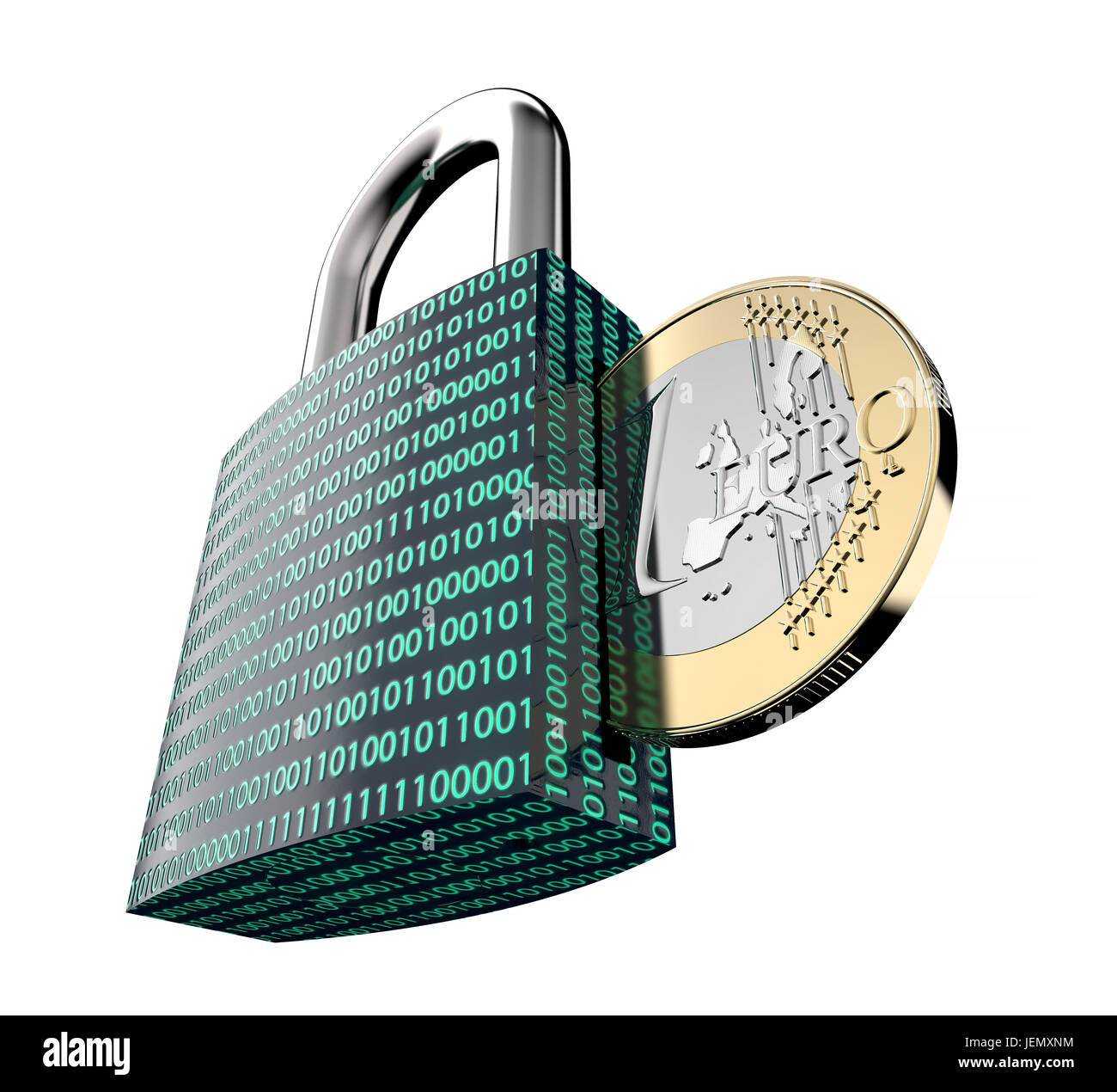 Malware oder Ransomware Angriffe Konzept Vorhängeschloss mit Geld, Beschneidungspfad, 3d illustration Stockfoto