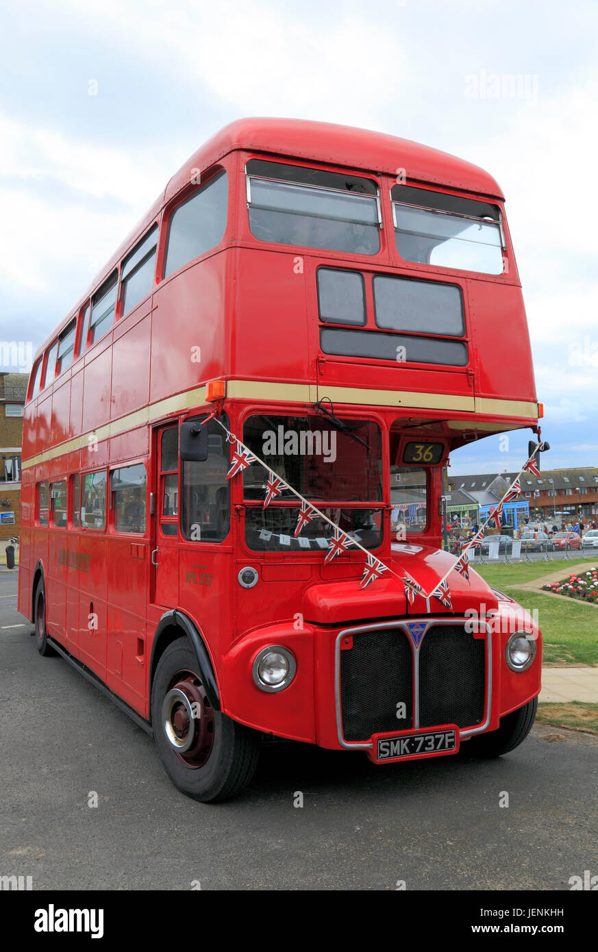 Vintage red London Transport Bus, Omnibus, Touristenattraktion, Hunstanton, Norfolk, England, UK Stockfoto