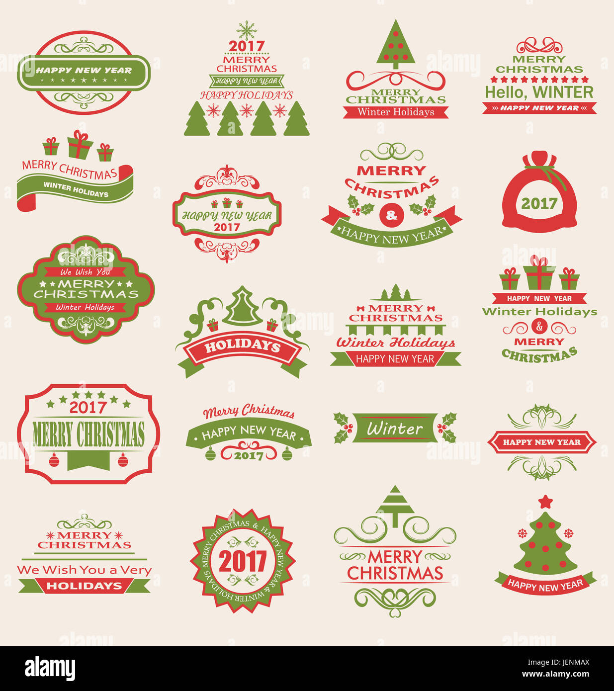 Abbildung Frohe Weihnachten Und Schone Feiertage Wunschen Kollektion Typografischen Elementen Vintage Etiketten Frames Schmuck Stockfotografie Alamy
