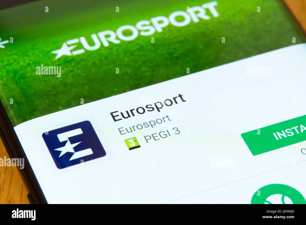 Eine Nahaufnahme der Eurosport-App installieren Bildschirm auf einem smartphone Stockfoto