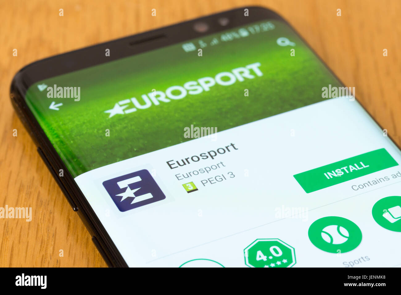 Eine Nahaufnahme der Eurosport-App installieren Bildschirm auf einem smartphone Stockfoto