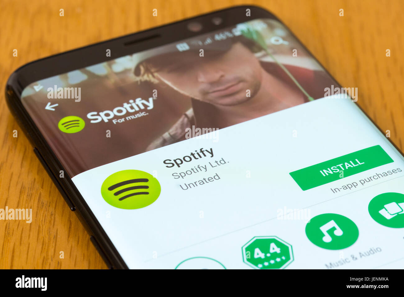 Eine Nahaufnahme der Spotify-App installieren Bildschirm Stockfoto